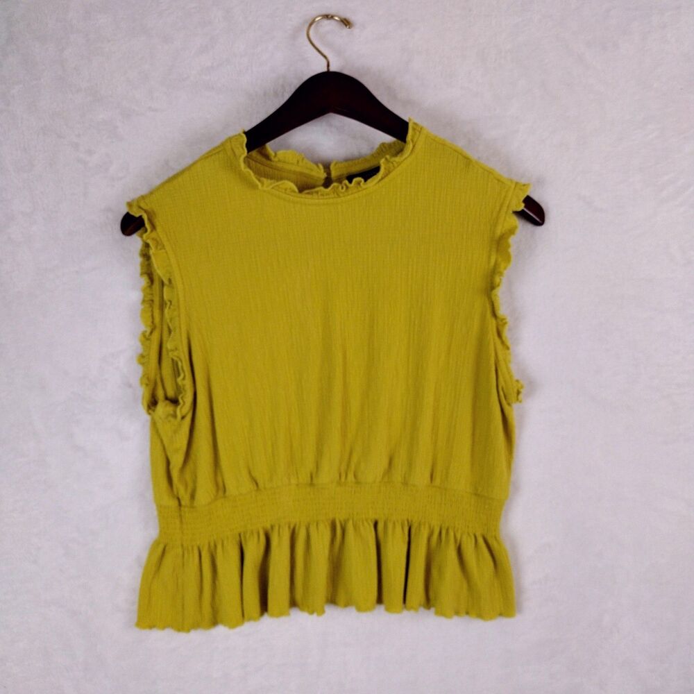 Scoop Women Mustard Yellow Ruffle Smocked Peplum Top XL‎